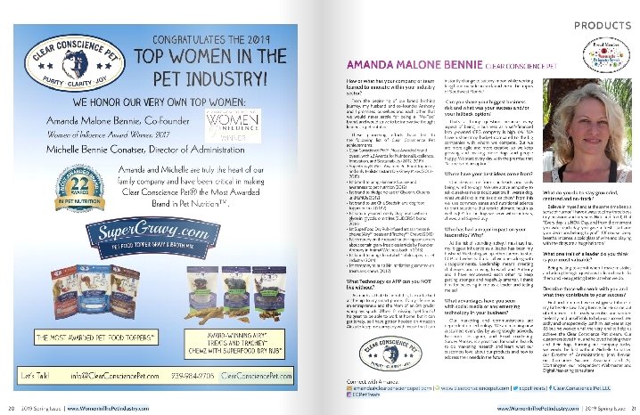 CCP Featured in Spring 2019 Edition of Women in the Pet Industry - Clear Conscience Pet